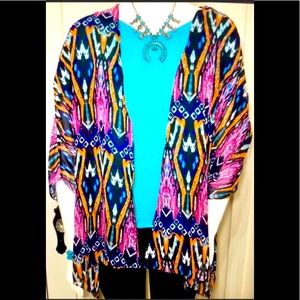 KIMONO 1X OVERSIZED SWIM COVER LIGHTWEIGHT JACKET  PINK TURQ FIT S~1X  HOST PICK